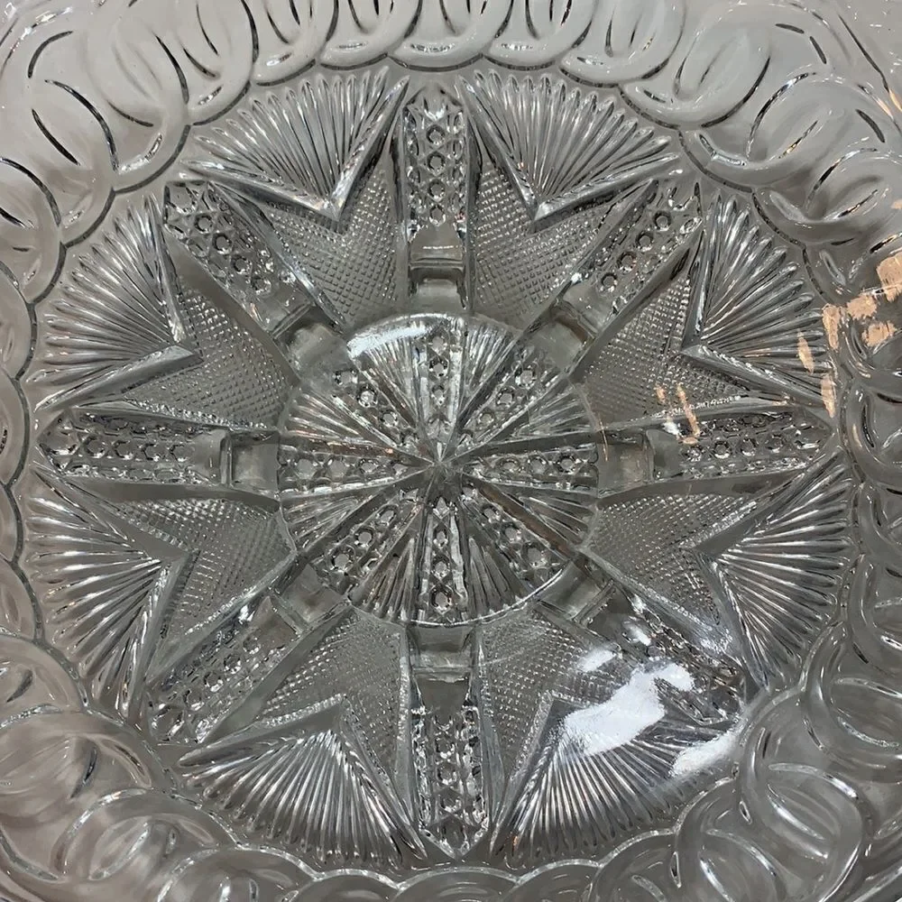 American Brilliant Period Vintage Scalloped Edge Cut Glass Crystal Serving Dish